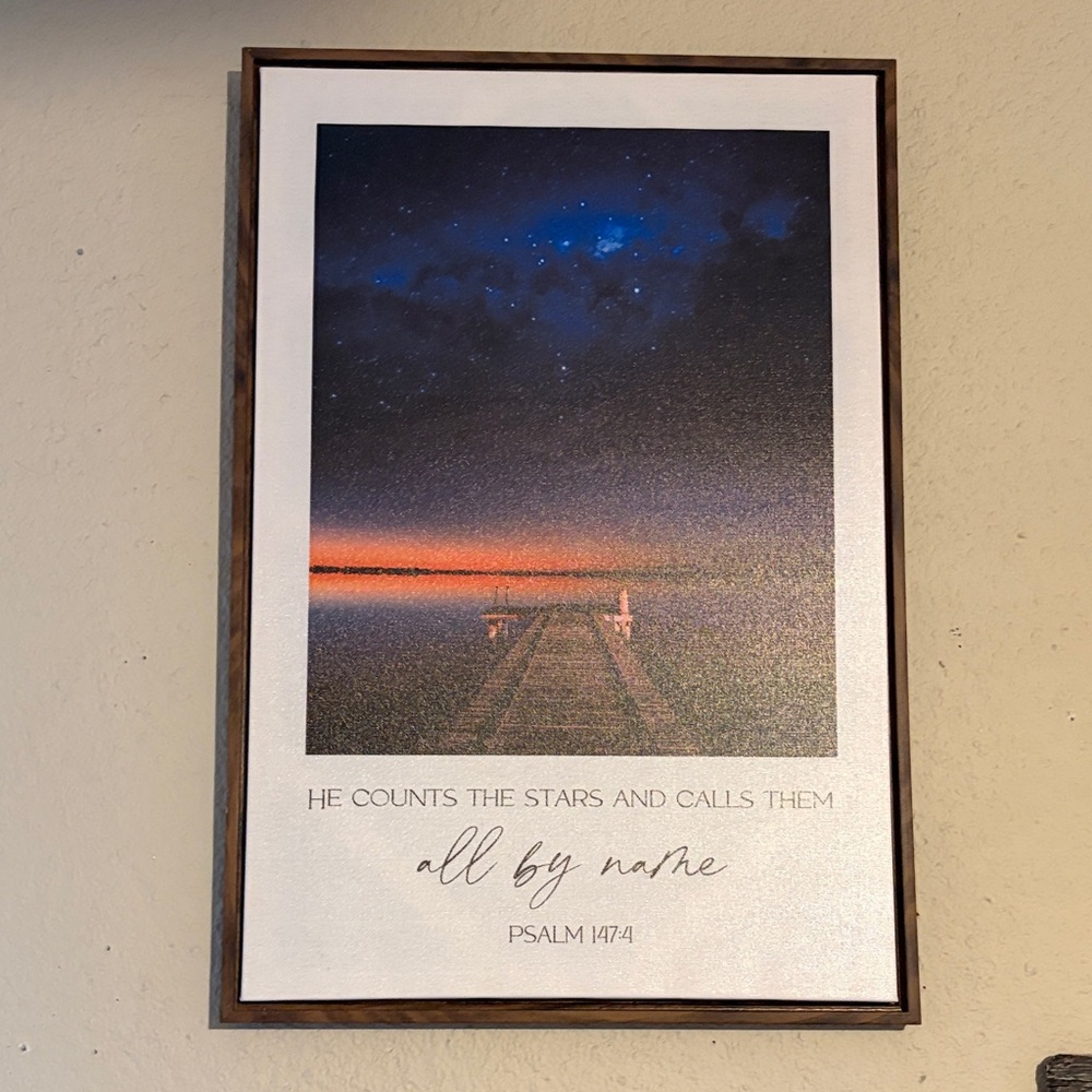 Framed 'He Counts the Stars' Sunset Wall Art - Blue and Orange